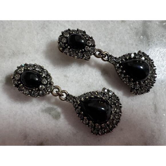 Vintage Heidi Daus Black Stones & Rhinestone Huge Dangle Drop Earrings - Picture 7 of 7